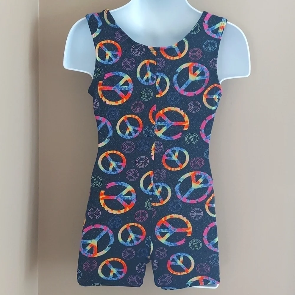 Jacques Moret leotard tumble dance gymnastics - black peace sign - size XS (4/5)